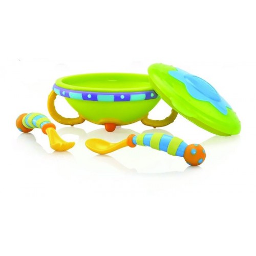 Μπωλ Φαγητού για Μωρά με Κουτάλι και πιρούνι Nuby Green set bowl